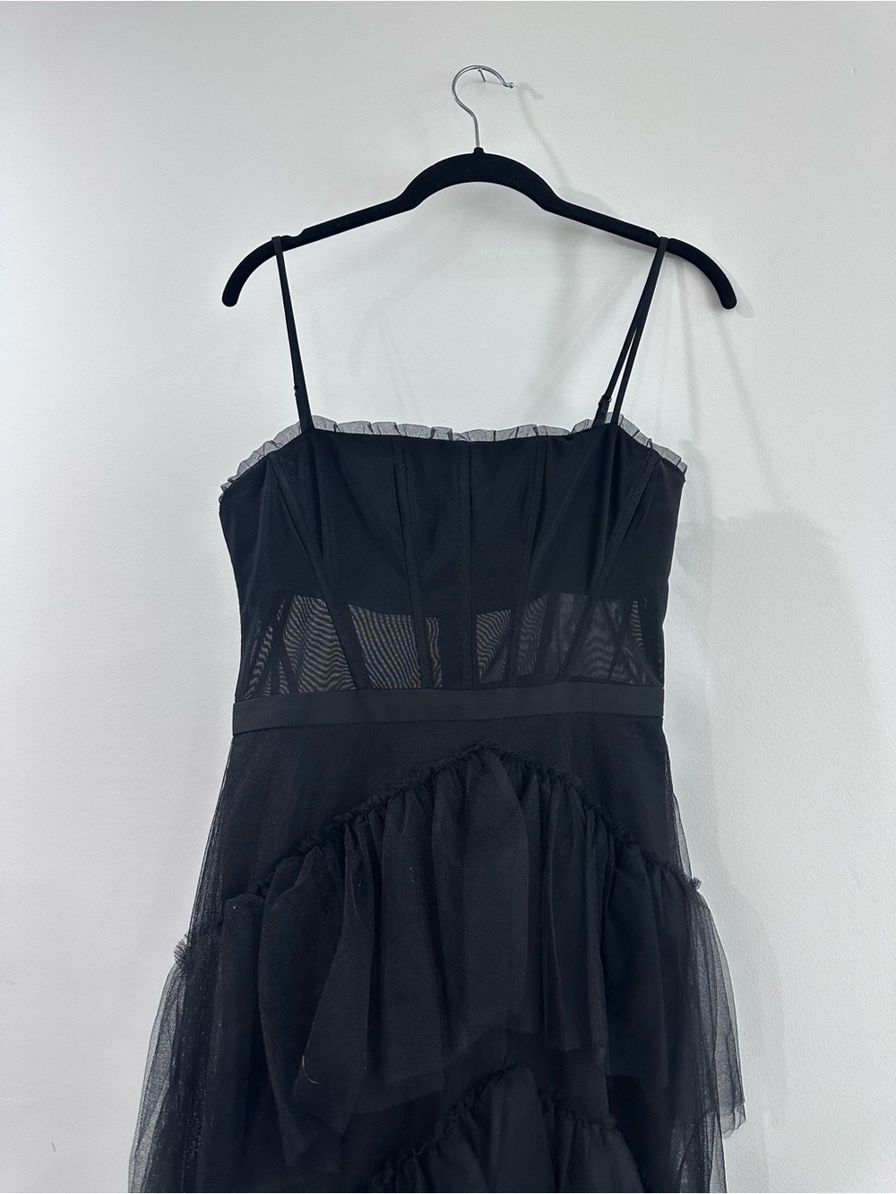 BCBGMAXAZRIA Oly Tiered Ruffle Tulle Evening Gown Black Size 6 - Picture 6 of 14